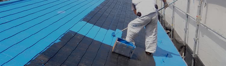 屋根塗装の塗装作業を行っている。